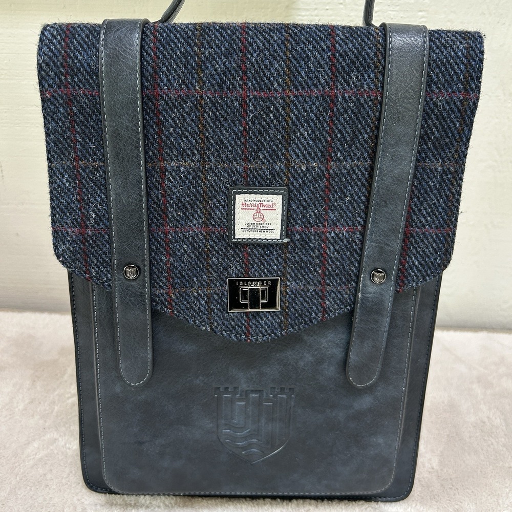 Islander Harris Tweed Carloway Backpack Vintage Leather Flap and Tablet Sleeve